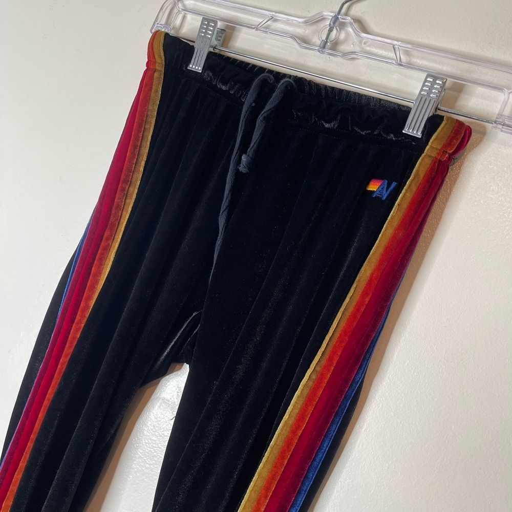 Aviator Nation Velvet Velour Sweatpants Size XS Womens Black Striped